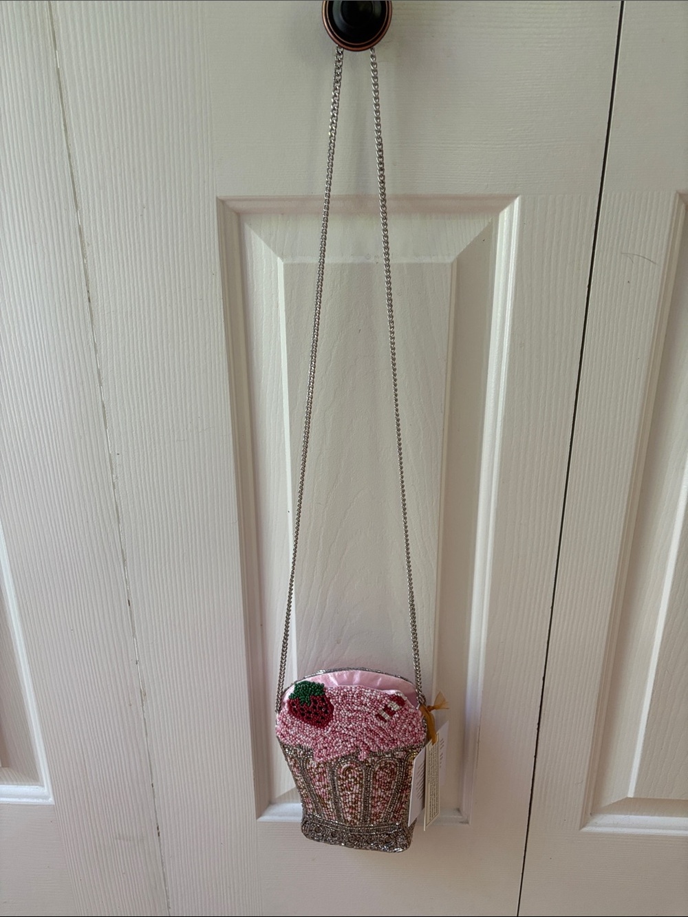 Made in India Beaded Pink and Silver Strawberry Milkshake Crossbody Bag - Picture 7 of 12